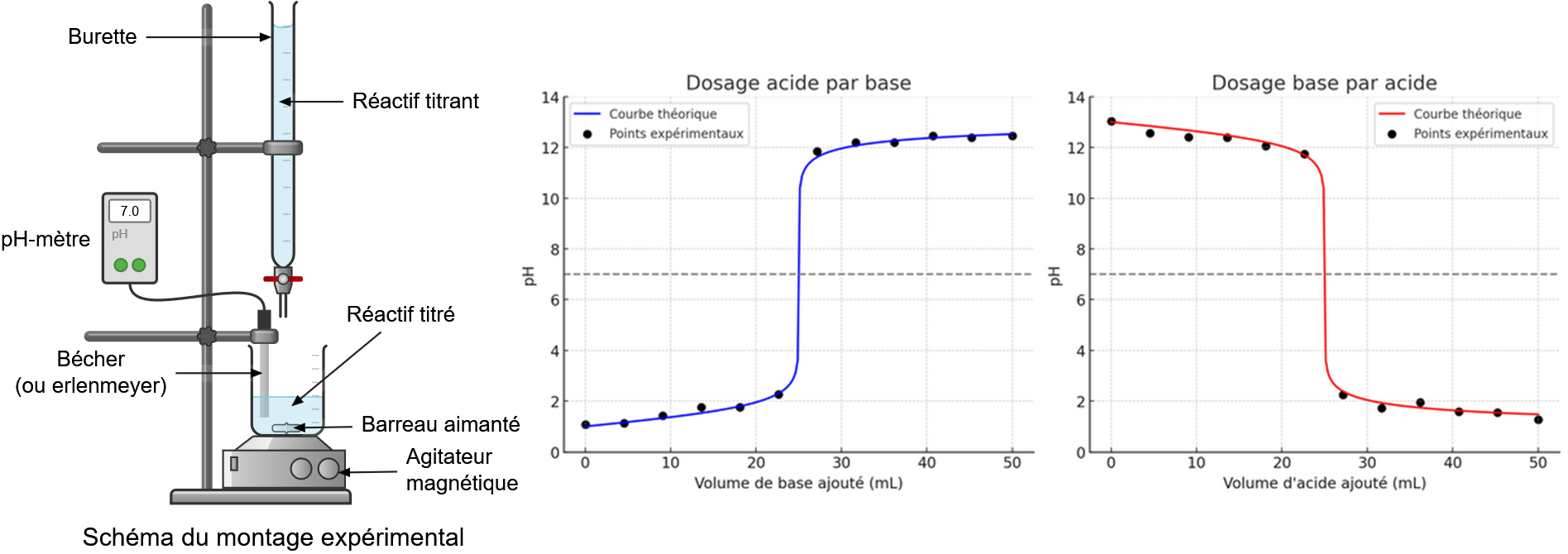 Schéma du montage expérimental d'un dosage par titrage pH-métrique